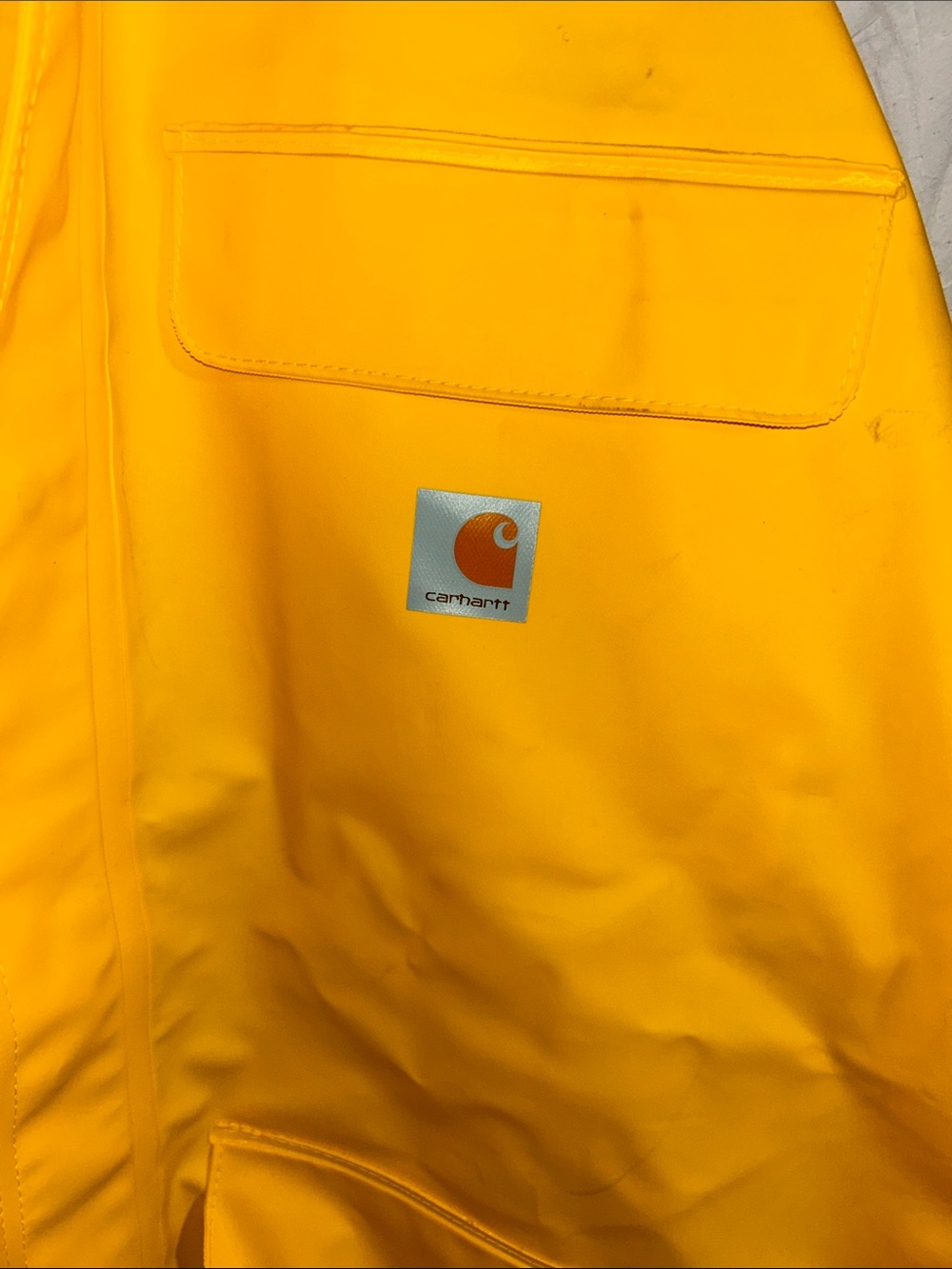 Carhartt Bright Yellow Hooded Waterproof Work Raincoat size medium. NWT - Picture 2 of 10